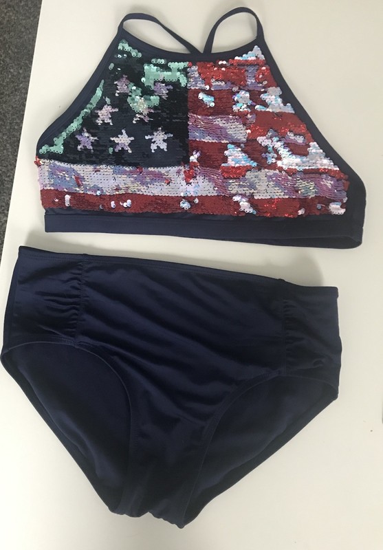 Justice Red, White & Blue 2pc Girls Navy Blue &Sequins Bathing Suit Sz 18