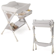 Baby Diaper Changing Table Folding Newborn Nursery Organizer W/ Basin Grey