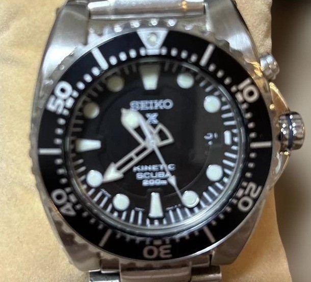 SEIKO Kinetic Scuba 200m Diver Watch 5M62-0BL0 Stainl… - Gem