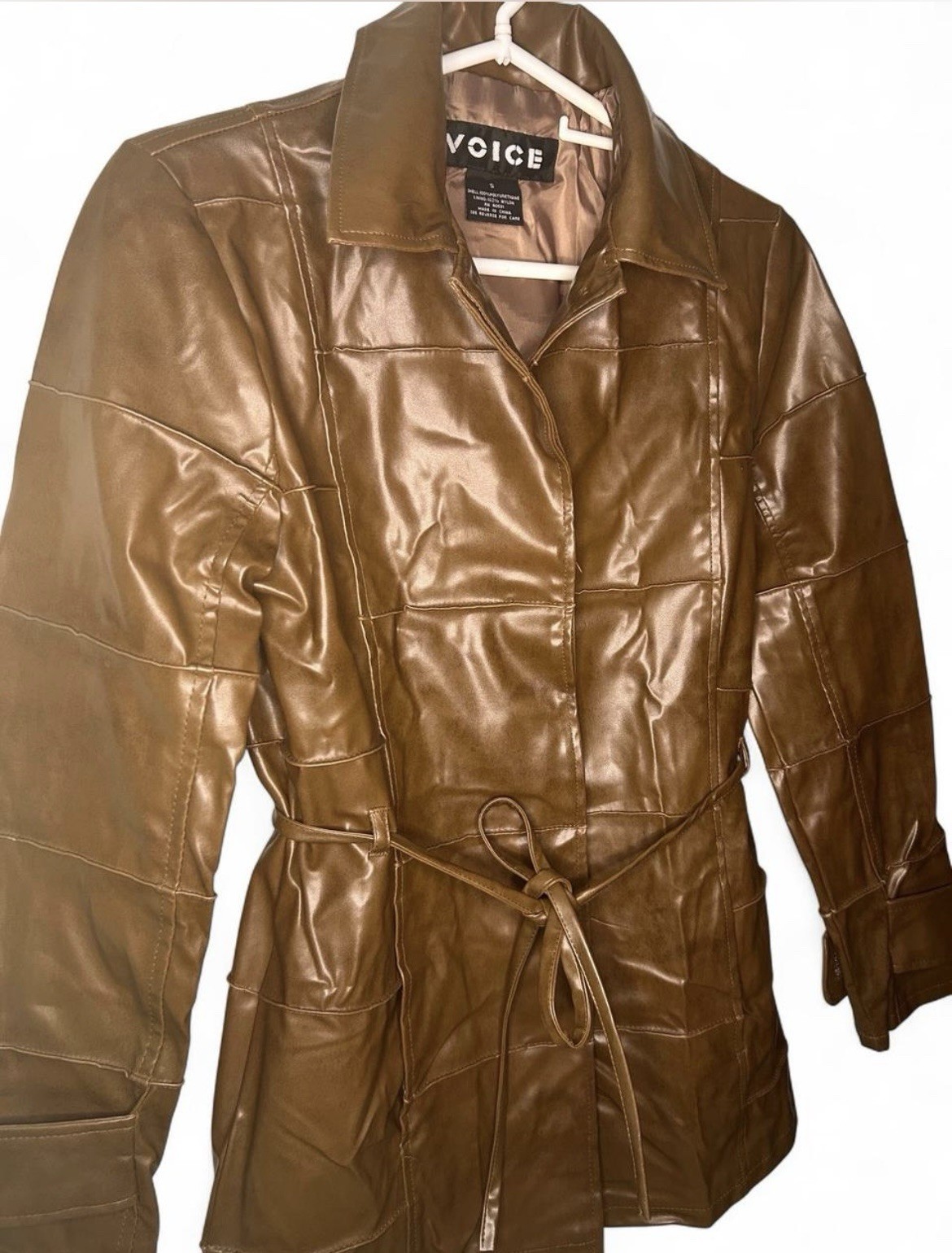 Y2K Patchwork “Leather” Brown Jacket Size small - image 2