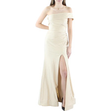 NWT $326 Cynthia & Sahar Womens Beige Ruched One Shoulder Evening Dress Gown XS