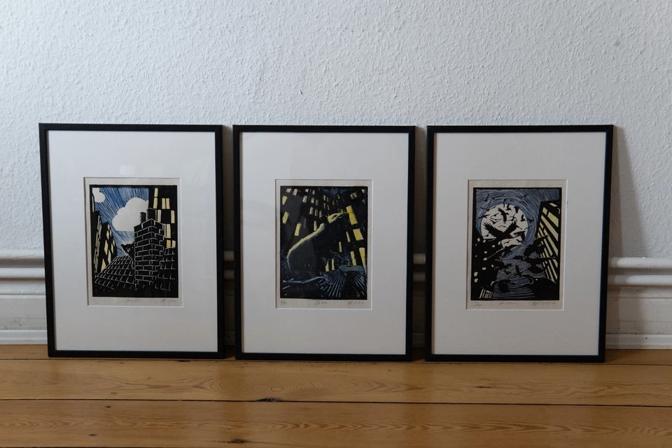 Linolschnitt Serie "Tiere in Hamburg" Original Handkoloriert 2016 Druck-Grafik - Bild 4 von 4