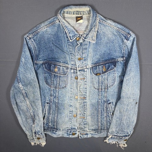 Vintage 80s Lee Rider Denim Jacket Mens XL Light Wash Distressed USA Made Y2K