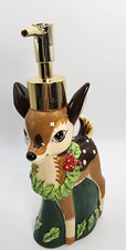 Rustic Woodland Ceramic Christmas Reindeer Soap Lotion Dispenser Gold Pump