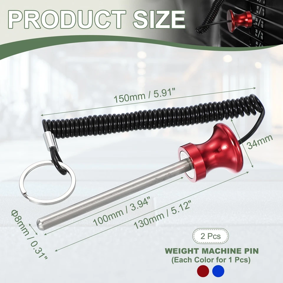 Pin de pila de peso 0,3 x 3,9 pulgadas Pin de gimnasio con cuerda de tracción (paquete de 2, azul/rojo) Foto 2 de 4