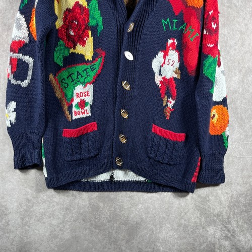 Vintage The Eagle's Eye Cardigan Sweater Women XL Blue Knit Football New Year - Picture 3 of 13