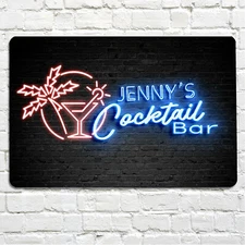 Cocktail Bar Sign - Tropical Personalised Neon Effect Metal Wall A4