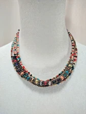 Zad Multi Color Beaded Necklace Five Strand Boho 16-18” Signed Ethnic Adjustable