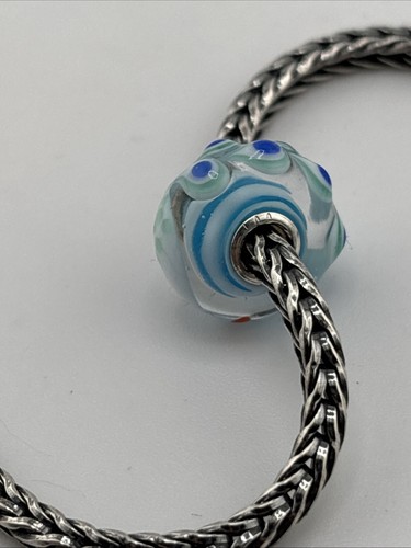 Autentica Trollbeads Perla Pavone Blu Rara su Base a Righe Blu #282 - Foto 5 di 6