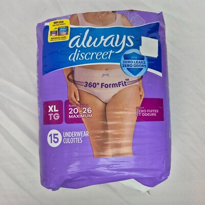 Always Discreet Women's Underwear Sz XL 20-26 15 Pack Incontinence & Postpartum