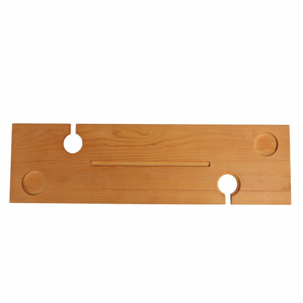 Wooden Bath Caddy Tray Bathtub Board Shelf Wine Glass & Candle & Tablet