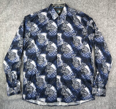 B Rey Men's Sz 4XL Long Sleeve Button Down Shirt Blue Plaid Paisley