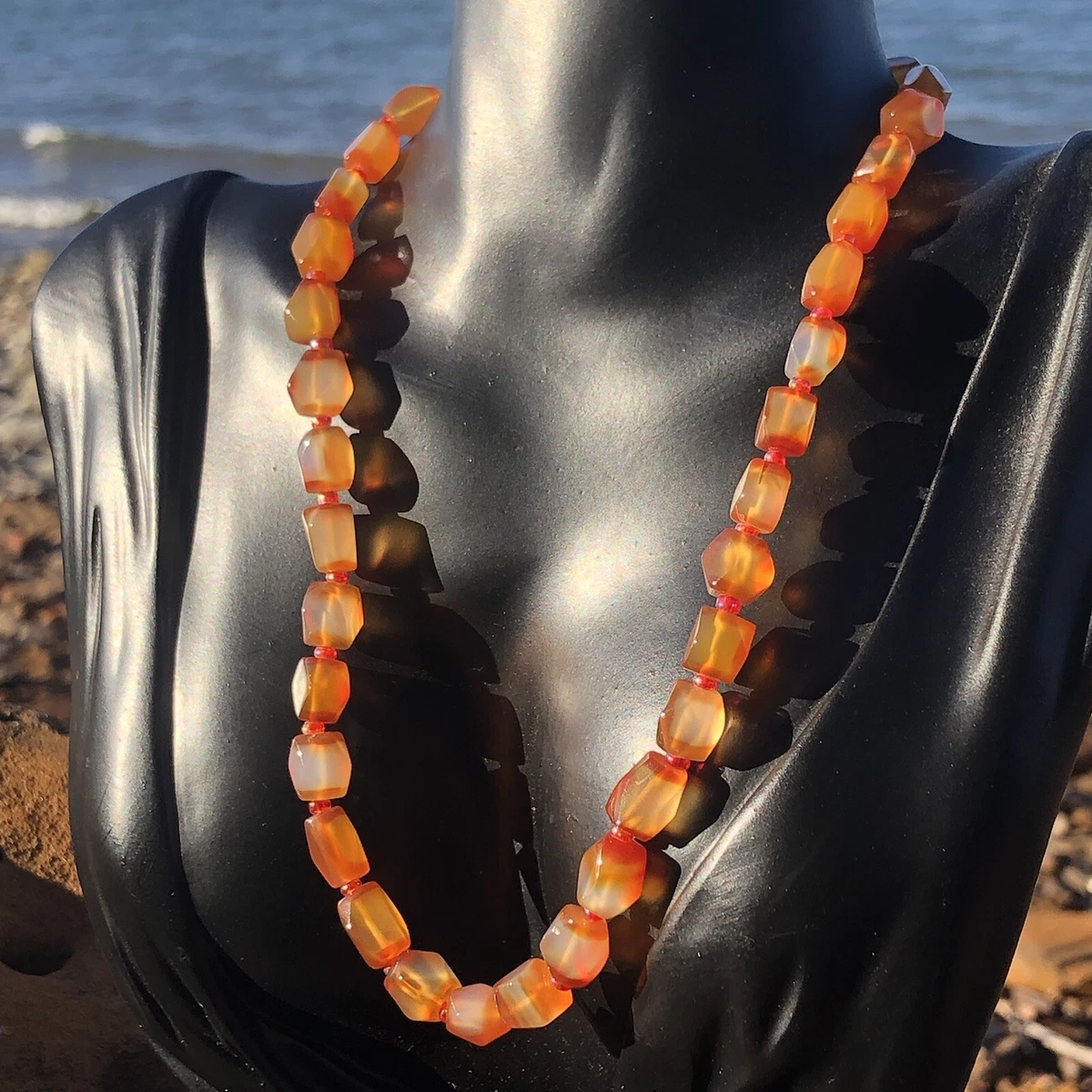 Unique Faceted Carnelian Agate Semiprecious Stone Vintage Necklace Barrel  Clasp | eBay