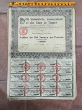 Action Société Industrielle Commerciale et Des Eaux de Tanger 100 Fr 10/8/1909