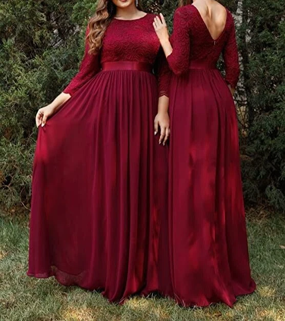 Ever-Pretty Women's Round Neck 3/4 Sleeves A Line Empire Waist Lace Dress UK- 20 - Image 3 of 4