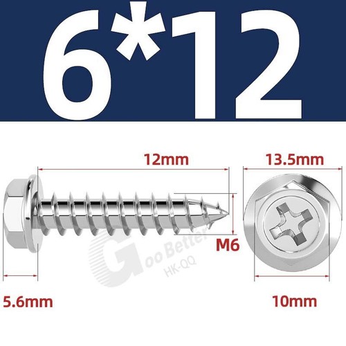 Flanged Self Tapping Screws Stainless Steel Hexagon Hex Head Tappers M3 M4 - M10 - Picture 47 of 89