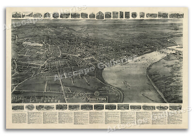 1915 Middletown Connecticut Vintage Old Panoramic City Map - 24x36