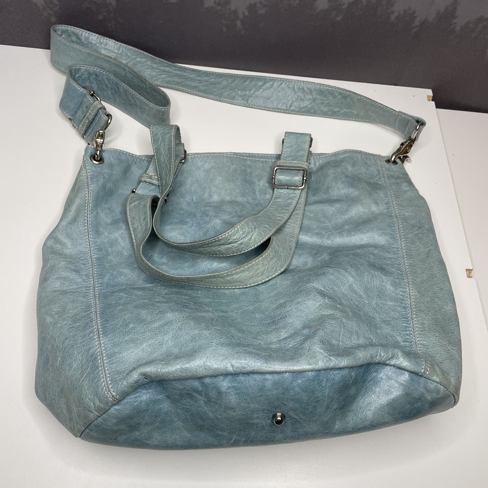 Fracnesco Biasia Light Blue Leather Shoulder Bag Purse Gem