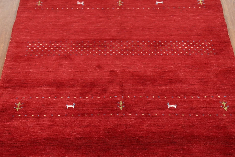 Tribal Red Wool Gabbeh Oriental Area Rug 5x8 Hanmdade for Bedroom - Image 4 of 4