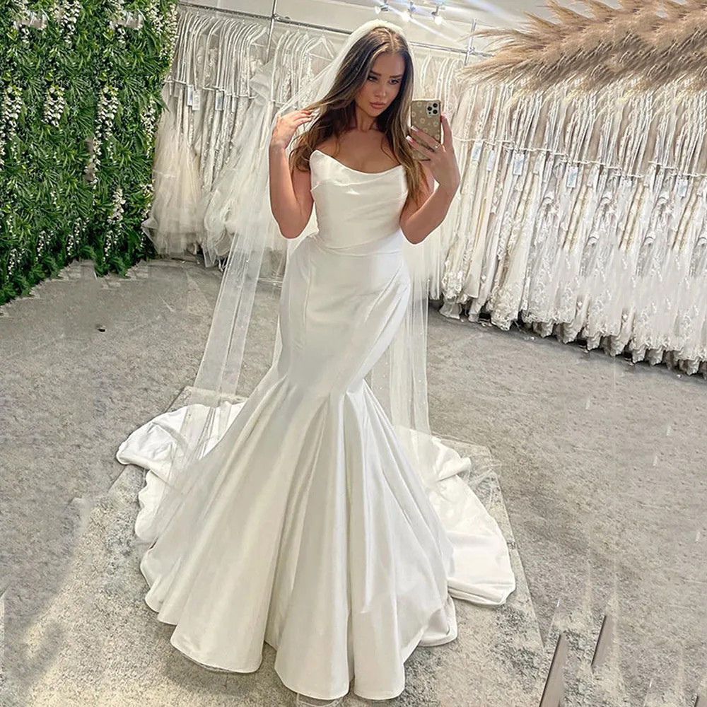 Strapless Satin Mermaid Wedding Dresses