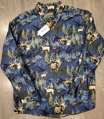 Cabela's Wilderness Shirt Mens XL Deer Buck Hunting Trees AOP