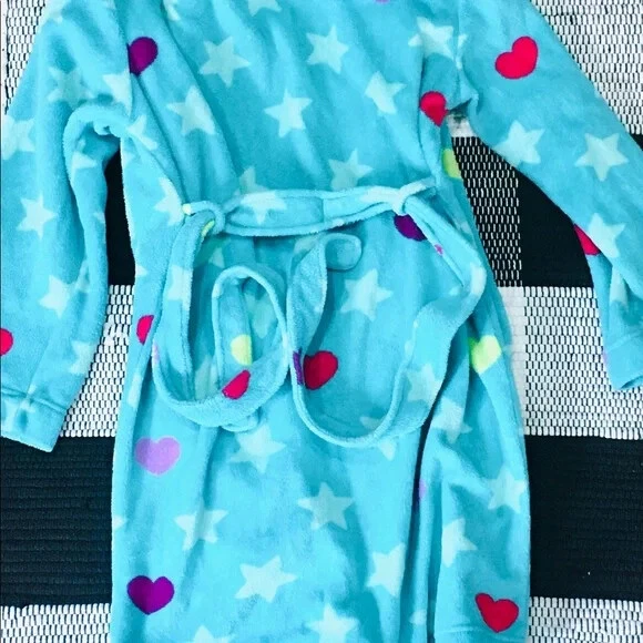 Niña Corazón Verde Azulado Acogedor Ropa de Dormir Bata Pijama XL 10 12 Invierno Foto 3 de 3