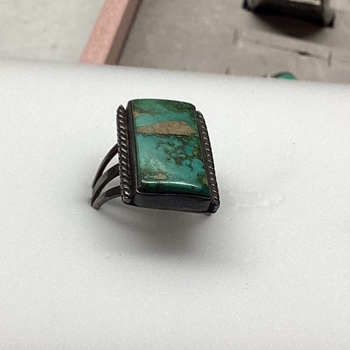 STERLING SILVER .925 RING STONE TURQUOISE BAND FINGER CHUNKY GREEN SQUARE OLD - Picture 7 of 14