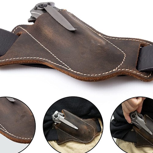 Leather Sheath Pouch Cover Case Belt Holder for Folding Tools Flashlight Outdoor - Imagen 8 de 17