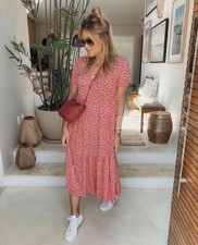 ZARA BNWT PINK PRINTED FLOWING DRESS Size M