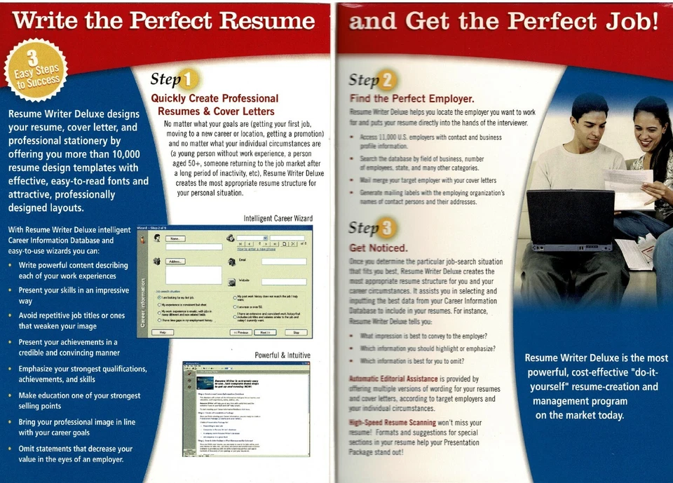 Resume Writer Deluxe Pc New Boxed XP 1000's Of Resumes Hugh Employer Database - Image 3 of 3