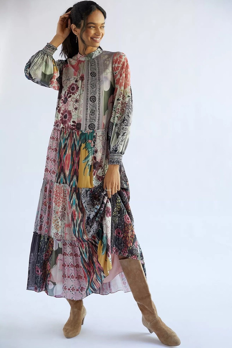 patchwork maxi dress Priscilla Floral FINAL SALE  Southern Alternative Wildly Beautiful The Belle Flower Patchwork Dress combines vintage charm with a modern boho twist Anthropologie Printed Patchwork Maxi Dress