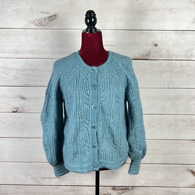 Sezane Alma Strickjacke in Pfauenblau offen Strick Wolle Mohair