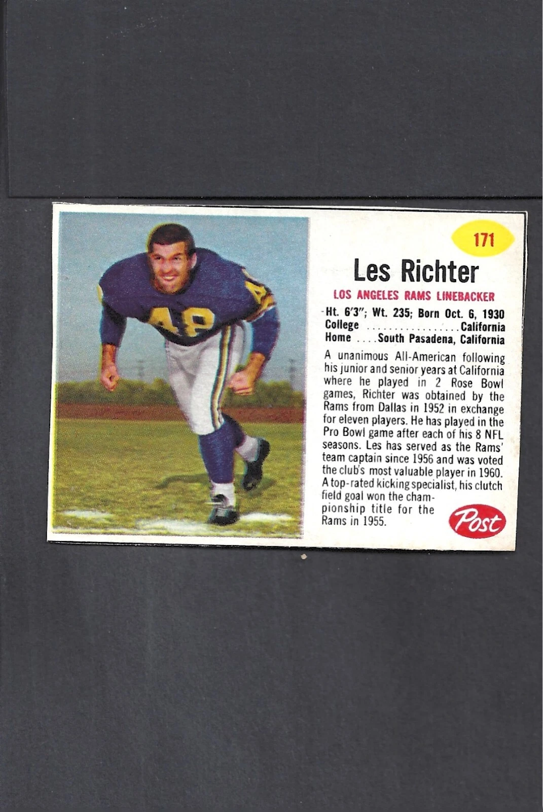 Les Richter trading card