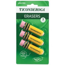 Erasers, Pencil Shaped, Latex-Free, Yellow, 3-Pack 38953 Yellow, 3 Count