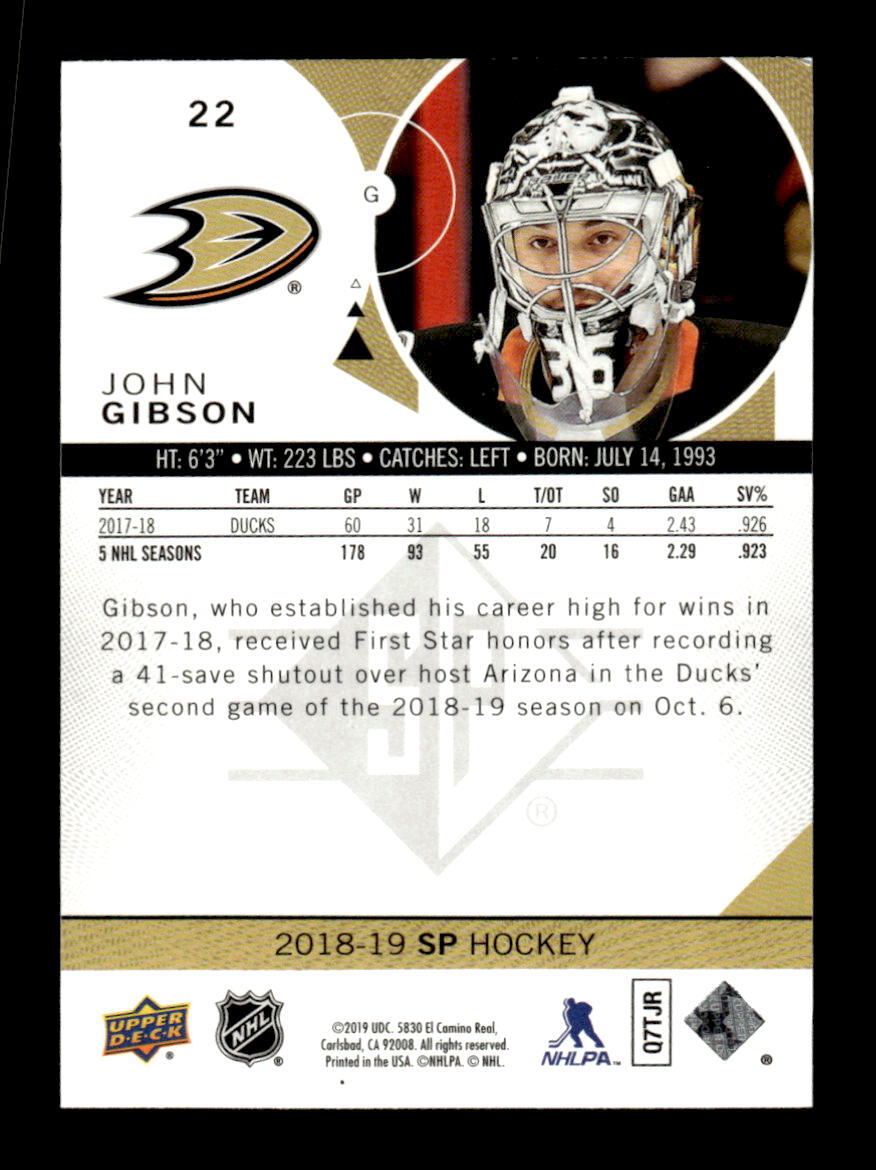2018-19 SP #22 John Gibson | eBay