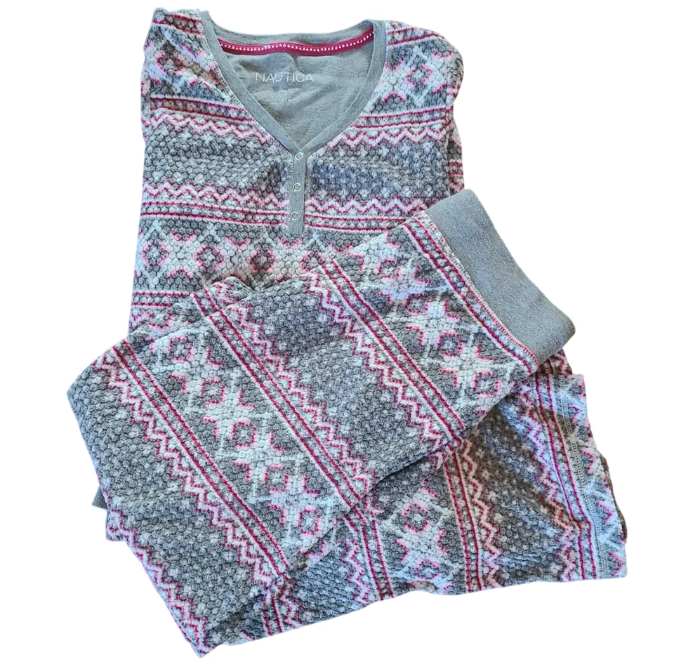 NAUTICA Mujer Gris Rosa Top Pantalones CONJUNTO PIJAMA SALÓN Copos de Nieve Talla S Foto 3 de 4