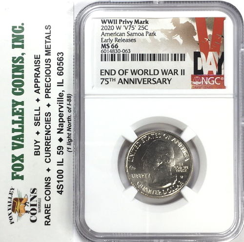 Cuarto Washington 2020-W - Samoa NTL. PARQUE SEGUNDA GUERRA MUNDIAL Privy Mark V75 - MS66 ER NGC - Imagen 3 de 3