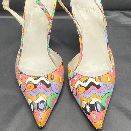 Stuart Weitzman pucci Print Patent Leather Point Toe Sling Back Pumps Sz 8 m - Picture 7 of 12