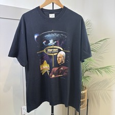 Vintage 2000 Star Trek TNG Picard Graphic T-Shirt Black Collectable Screen Stars