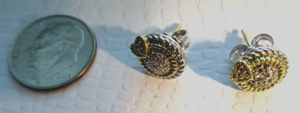 Judith Ripka Sterling Silver 18K Gold Diamond Heart Round Stud Pierced Earrings - Image 3 of 4