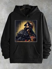 Men's Gothic Halloween Hooded Sweatshirt - Black Pullover Hoodie with Hood, Soft