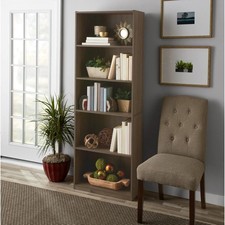 5-Shelf Bookcase W/ Adjustable Shelves Rustic Oak