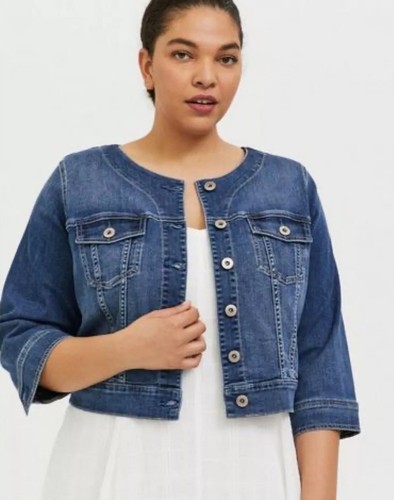 Torrid Jeans Crop Jacke Übergröße 3X Medium Wash 3/4 Arm