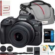 Canon EOS R100 Mirrorless Camera RF-S18-45mm F4.5-6.3 Lens 64GB Memory Bundle