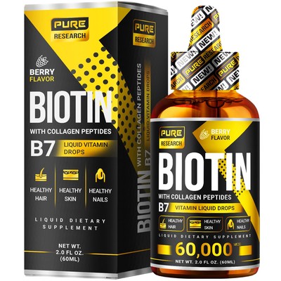 Liquid Biotin & Collagen Hair Growth Drops 60,000mcg - Biotin and Liquid Coll...