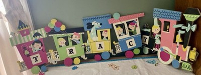 VTG 1960 Nursery Train Wall  Decor Hanging Dolly Toy Co. Pressed Board Set of 4