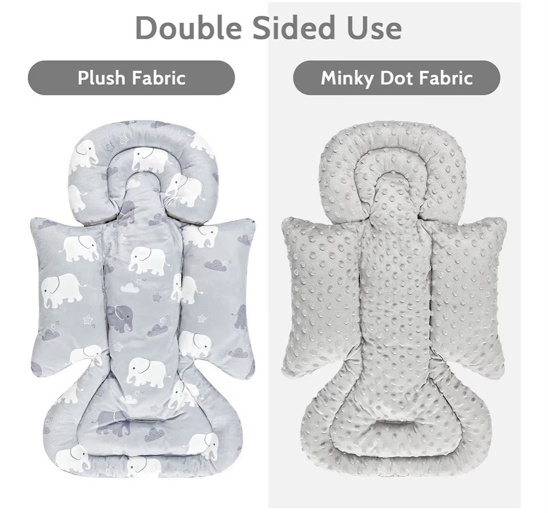 Infant Car Seat Insert, Baby Seat Head and Body Support Newborn, Gray, Elephants