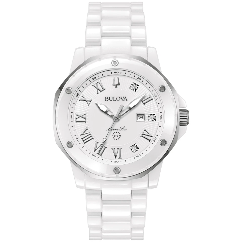 Bulova Women's Marine Star Marc Anthony Quartz Ceramic White Watch 36MM 98P222
