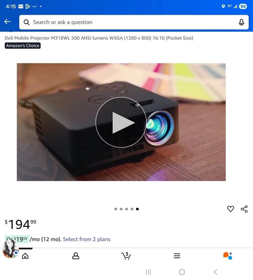 Dell Mobile Projector M318WL 500 ANSI lumens WXGA, no p/a, no remote - Image 2 of 4