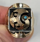 Vintage Peruvian Sterling Silver 18K Gold & Turquoise Bird Ring Sz 10 Adjustable